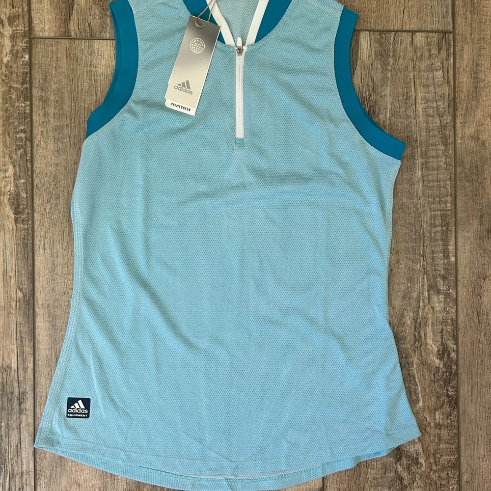 Adidas Equipment Women's Small Blue Polyester Tank Top 1/4 Zip Sleeveless
